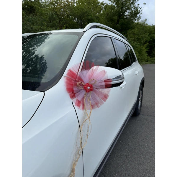 20 Adet Kırmızı Beyaz Kristal Tül Kırmızı Latex Gül Doğal Rafya Detaylı Düğün Nikah Kına Sünnet Konvoy Süsü