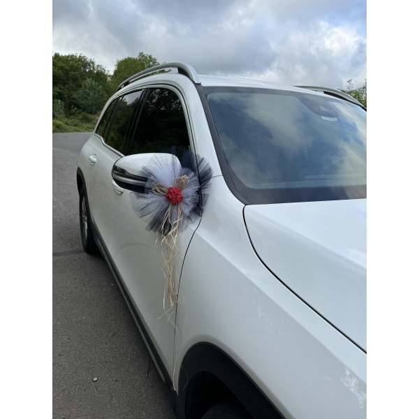 10 Adet Siyah Beyaz Kristal Tül Kırmızı Latex Gül Doğal Rafya Detaylı Düğün Nikah Kına Sünnet Konvoy Süsü