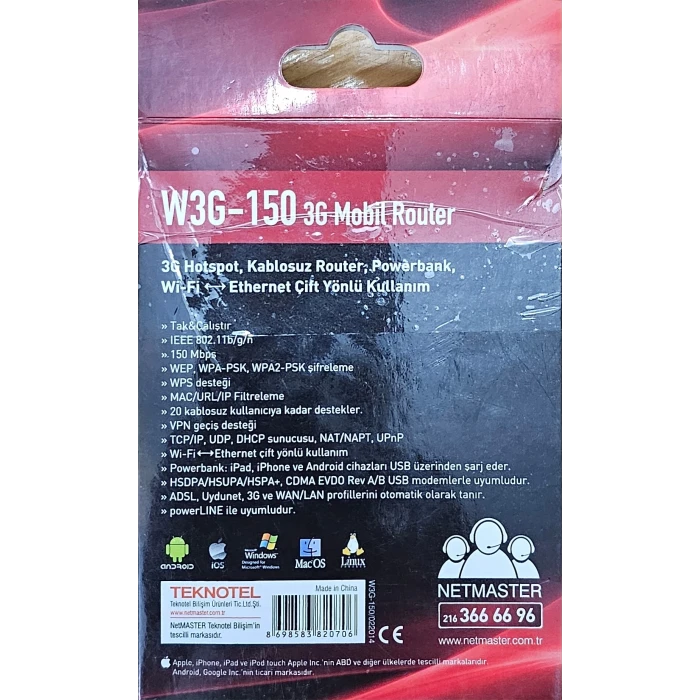 Netmaster W3G-150 3G/4G Router 4 in 1- Kutulu