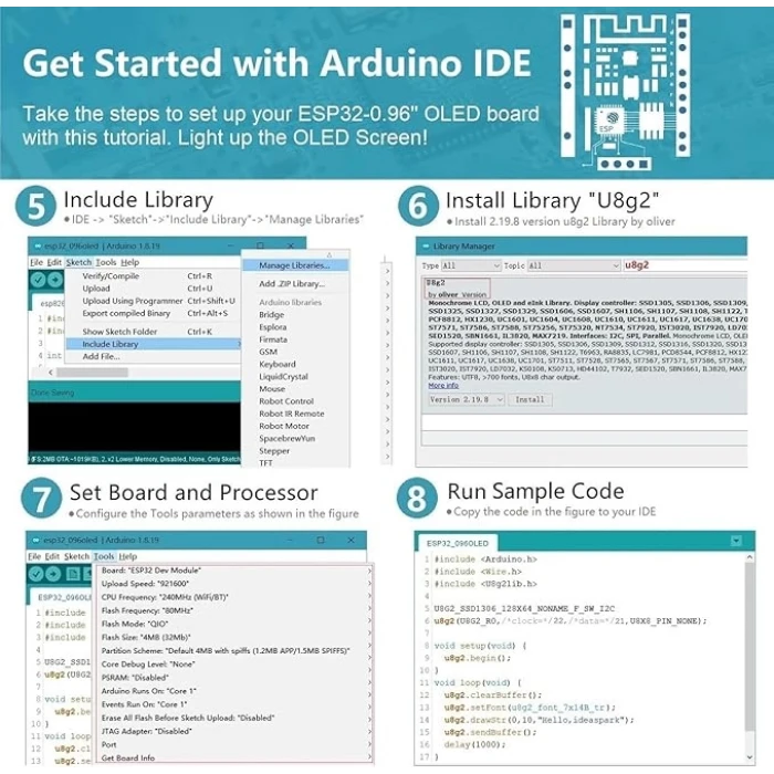 ESP32 Development Board Integrated 0.96 Inch OLED Display,CH340 Driver,WiFi+BLE Wireless Module,and Micro USB Works Great for Arduino/Micropython