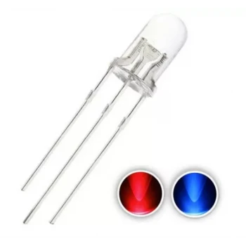 3mm LED Ultra Parlak Mcd Mavi - Kırmızı Ortak Katot Çift Renkli Şeffaf