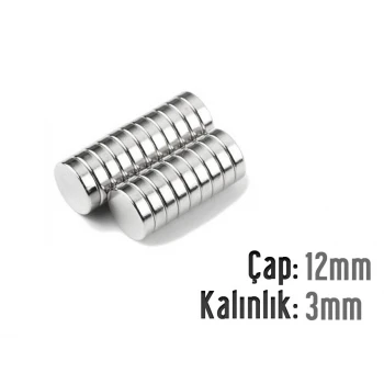 Çap: 12mm x Kalınlık: 3mm Neodyum Mıknatıs
