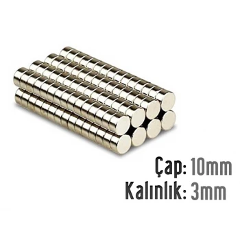 Çap: 10mm x Kalınlık: 3mm Neodyum Mıknatıs