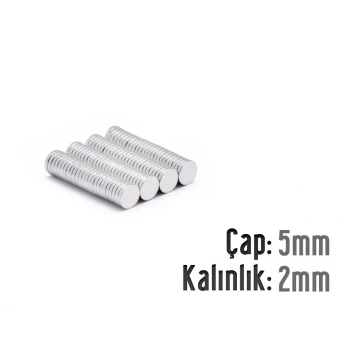 Çap: 5mm x Kalınlık: 2mm Neodyum Mıknatıs