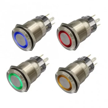 Buton - 16mm IP67 Led Işıklı Metal Yaylı Buton - KIRMIZI