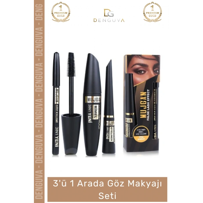 3ü 1 Arada Göz Makyajı Seti - Eyeliner, Maskara, Kalem (eM)