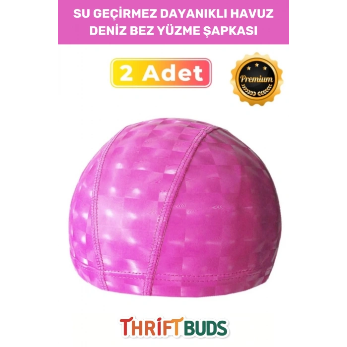 Özel Üretim Su Geçirmez Yüzücü Havuz Deniz Bonesi Dayanıklı Elastik Esnek Bez Yüzme Şapkası 2li Set