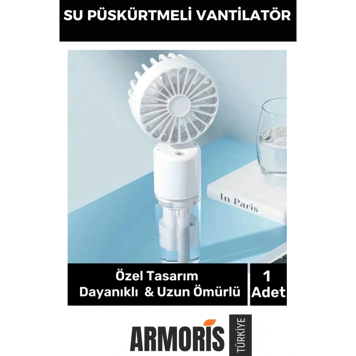 Yeni Nesil Taşınabilir 3 Kademeli 1200 mAh Usb Şarjlı Su Hazneli Püskürtmeli Mini Klima Vantilatör