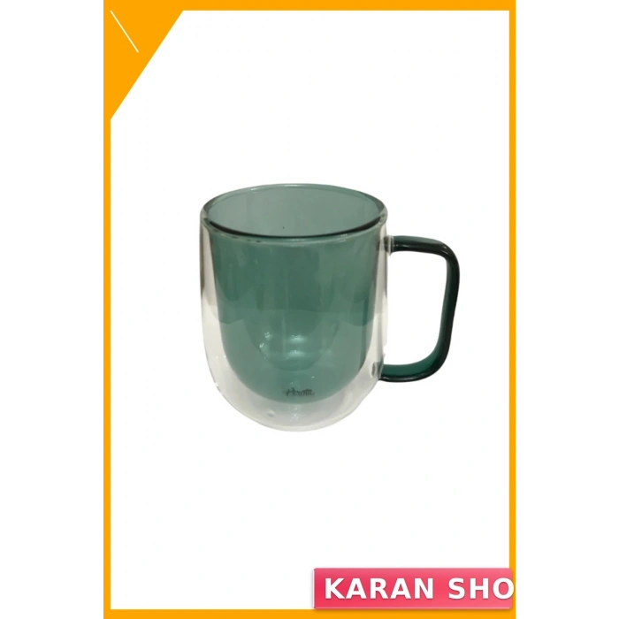 Çift Cidarlı Cam Kupa 450 ml Yeşil Isı Yalıtımlı