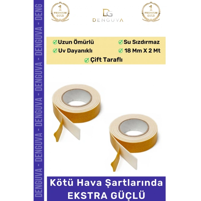 #Bant Güçlü Yapışkanlı 18mm 2m Duvar Tablo Montaj Bandı Ofis Ev Mobilya Çift Taraflı Köpük Bant - 2 Adet