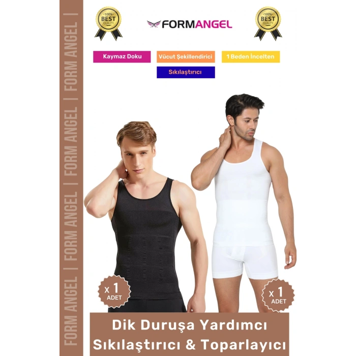 #ErkekKorse Dik Duruş Vücut Bel Göğüs Toparlayıcı Göbek Sıkılaştırıcı Erkek Korse Atlet 2li Set