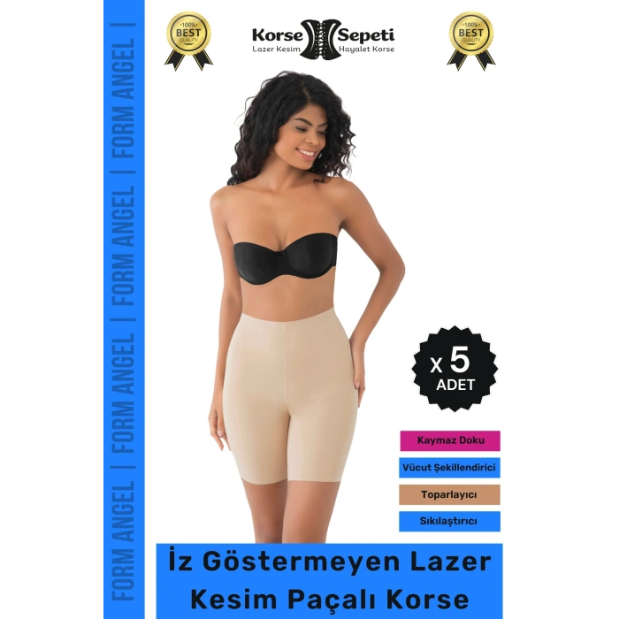 #Korse İz Yapmayan Kaymayı Önleyen Toparlayıcı Sıkılaştıran Lazer Kesim Paçalı Korse - 5 Adet