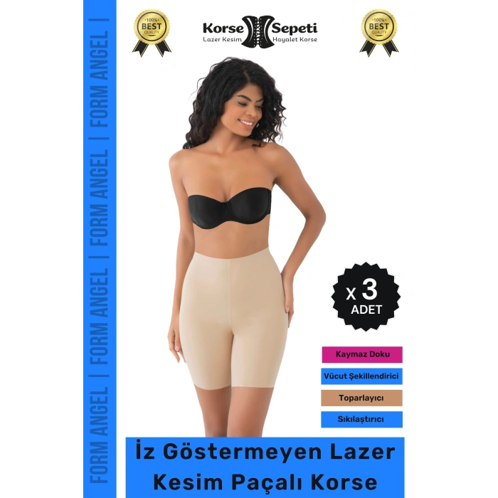 #Korse İz Yapmayan Kaymayı Önleyen Toparlayıcı Sıkılaştıran Lazer Kesim Paçalı Korse - 3 Adet