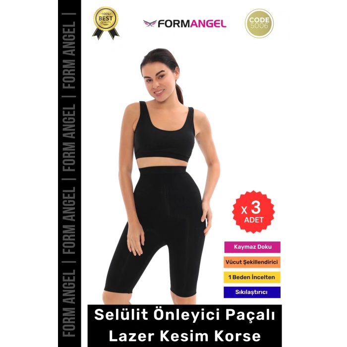 #Korse Lazer Kesim Dikişsiz İz Göstermeyen Toparlayıcı Kaymaz Selülit Önleyici Paçalı Korse - 3 Adet