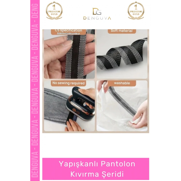 #PantolonKıvırma Polyester Esnek Dayanıklı Pratik Dikişsiz Paça Onarım Yapışkanlı Pantolon Kıvırma Şeridi - 2 Adet