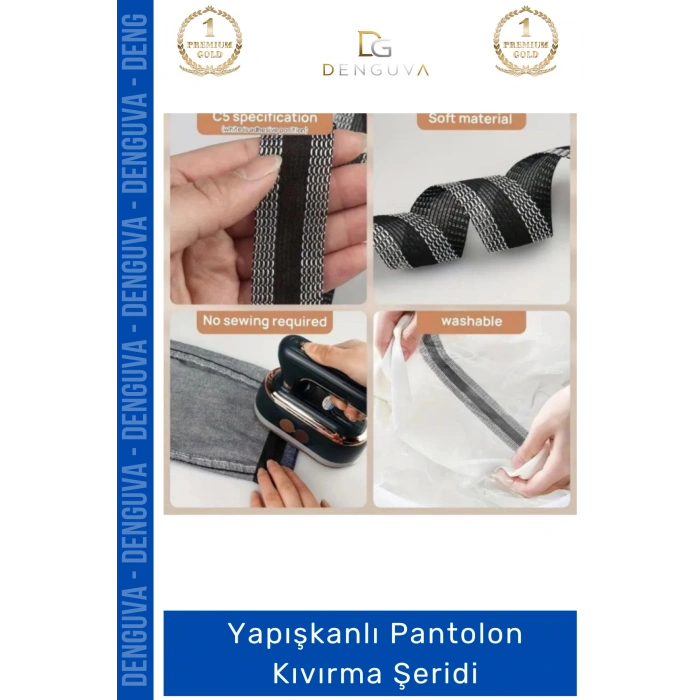 #PantolonKıvırma Polyester Esnek Dayanıklı Pratik Dikişsiz Paça Onarım Yapışkanlı Pantolon Kıvırma Şeridi - 3 Adet