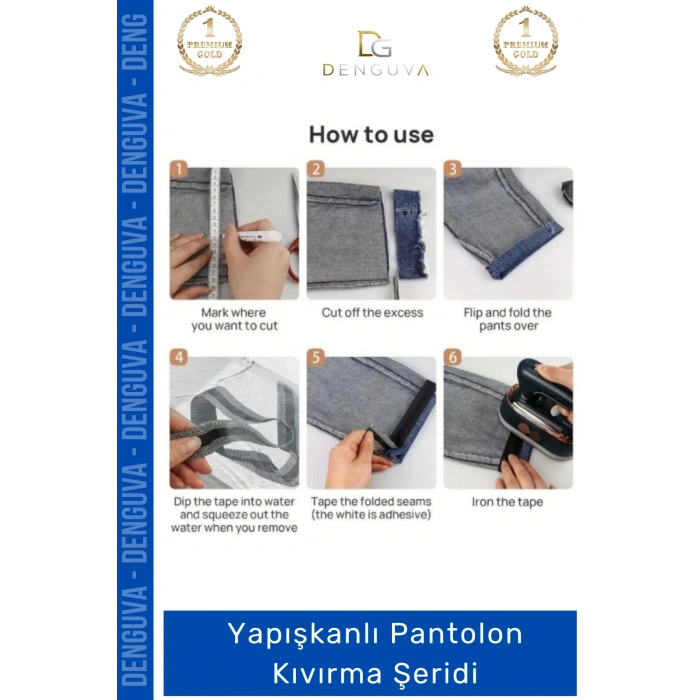 #PantolonKıvırma Polyester Esnek Dayanıklı Pratik Dikişsiz Paça Onarım Yapışkanlı Pantolon Kıvırma Şeridi - 3 Adet