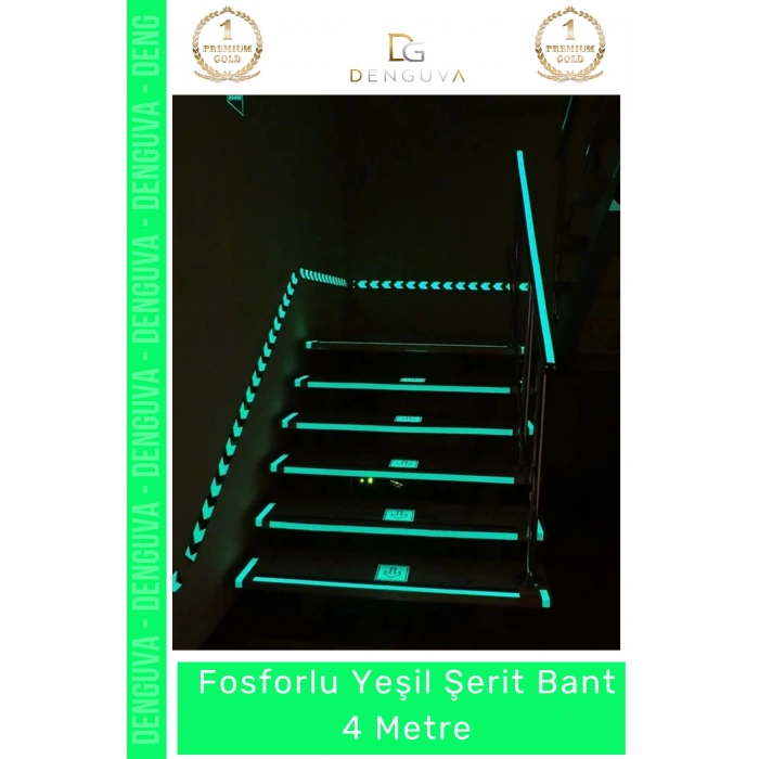 #FosforluBant Işıldayan Photoluminescent Acil Çıkış Emniyet Ev Bahçe 4 Metre Fosforlu Yeşil Şerit Bant