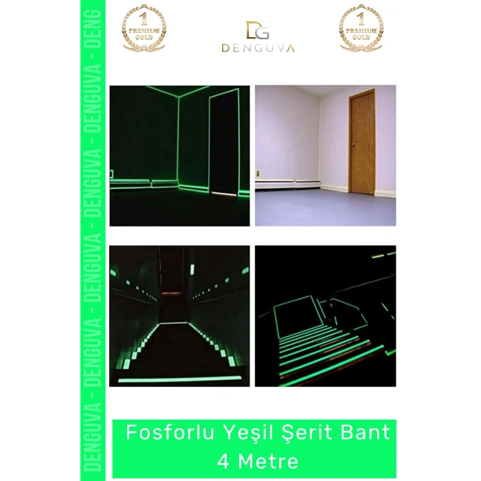 #FosforluBant Işıldayan Photoluminescent Acil Çıkış Emniyet Ev Bahçe 4 Metre Fosforlu Yeşil Şerit Bant