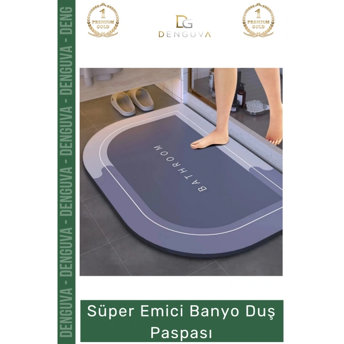 #BanyoPaspası Dayanıklı Nappa Deri Kaymaz Kauçuk Tabanlı Hızlı Kuruyan Gri Mavi Emici Banyo Duş Paspas