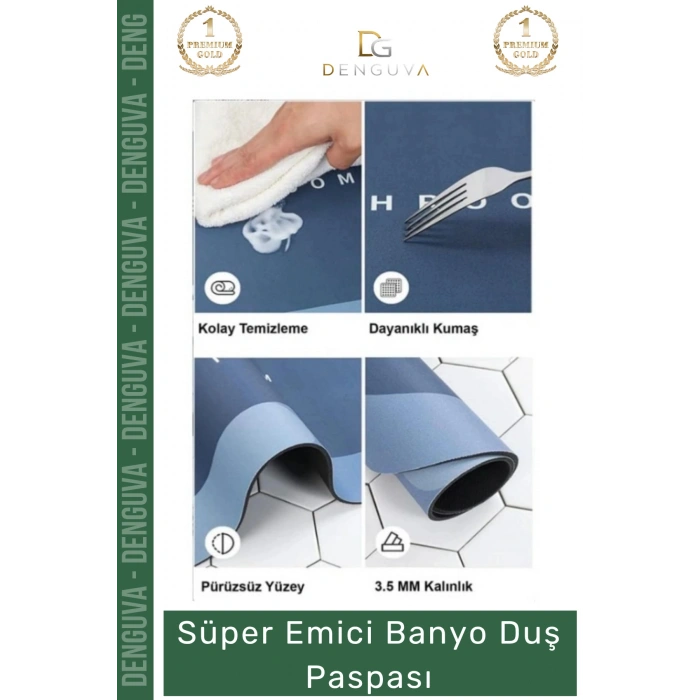 #BanyoPaspası Dayanıklı Nappa Deri Kaymaz Kauçuk Tabanlı Hızlı Kuruyan Gri Mavi Emici Banyo Duş Paspas