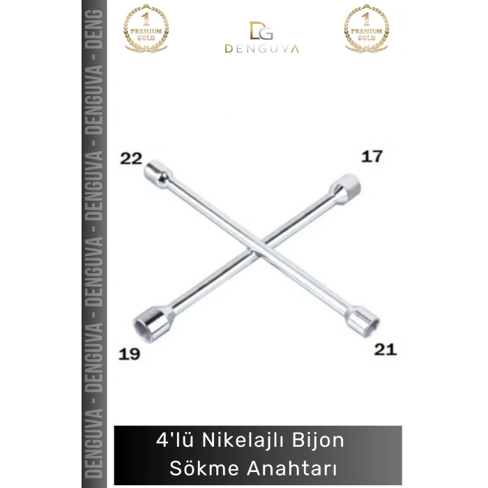 #BijonAnahtarı Istavroz Çelik 17 19 21 22 mm Dayanıklı Oto Lastik Ekipmanı 4lü Nikelajlı Bijon Sökme Anahtarı