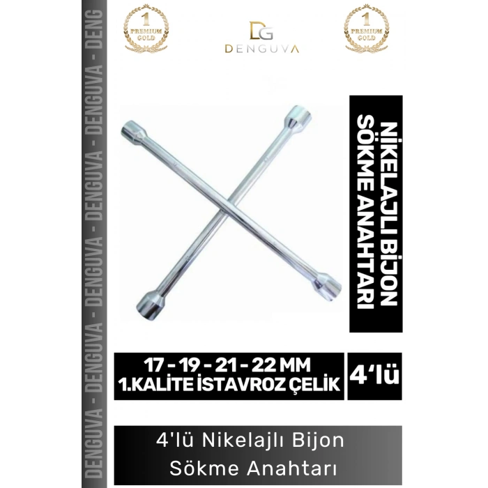 #BijonAnahtarı Istavroz Çelik 17 19 21 22 mm Dayanıklı Oto Lastik Ekipmanı 4lü Nikelajlı Bijon Sökme Anahtarı