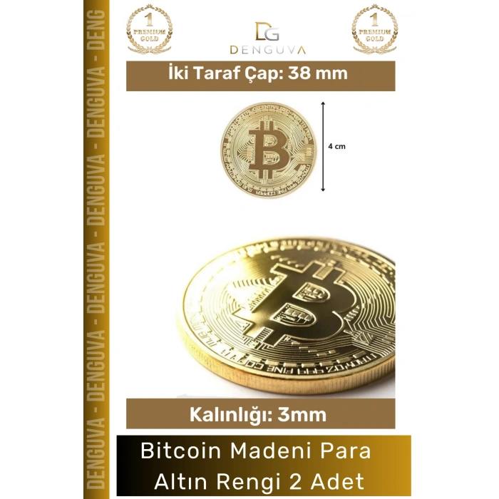 #Bitcoin Koleksiyonluk Demir Şık Kripto Hatıra Madalyon Fiziksel Bitcoin Madeni Altın Rengi - 2 Adet