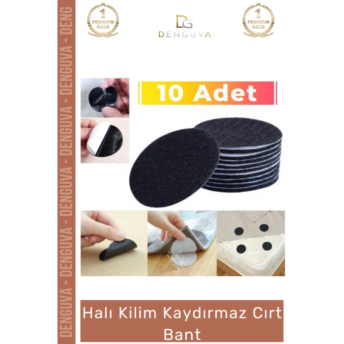 #CırtBant Halı Kaydırmaz Ped Yıkanabilir Tekrar Kullanılabilir Güçlü Sabitleyici 5 cm 10 Adet Cırt Bant