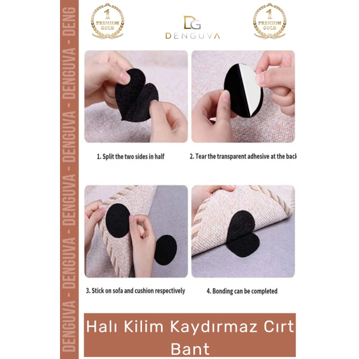 #CırtBant Halı Kaydırmaz Ped Yıkanabilir Tekrar Kullanılabilir Güçlü Sabitleyici 5 cm 10 Adet Cırt Bant