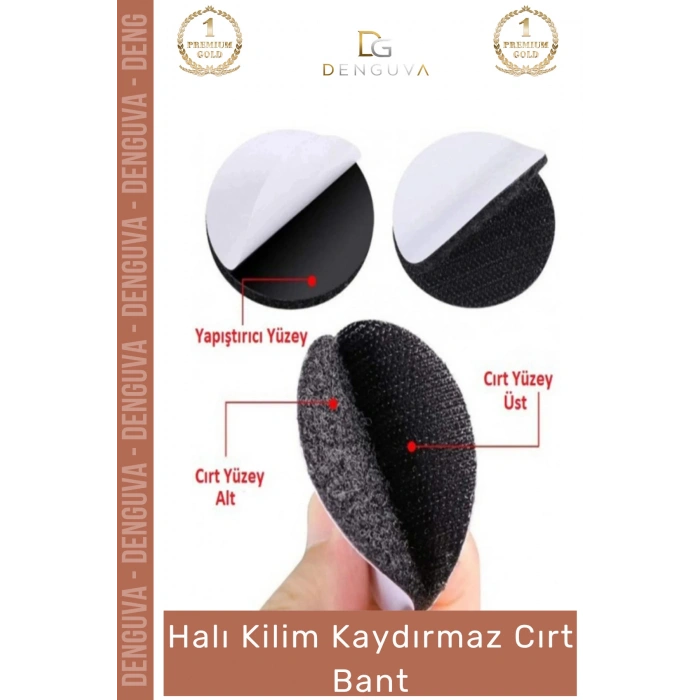#CırtBant Halı Kaydırmaz Ped Yıkanabilir Tekrar Kullanılabilir Güçlü Sabitleyici 5 cm 10 Adet Cırt Bant