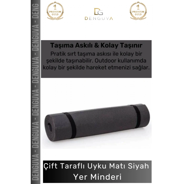 #UykuMatı Taşıma Askılı Kaymaz Pilates Yoga Fitness Kamp Spor Konforlu Uyku Matı Siyah Yer Minderi