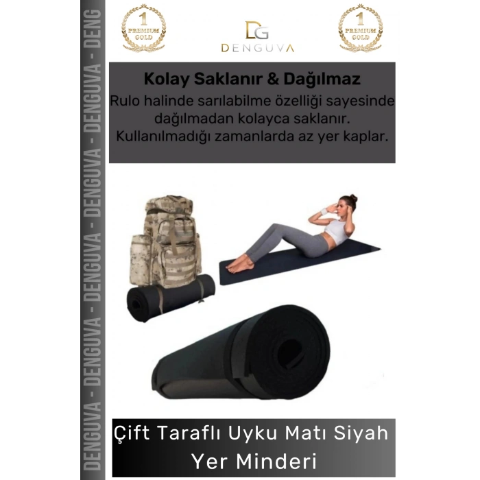 #UykuMatı Taşıma Askılı Kaymaz Pilates Yoga Fitness Kamp Spor Konforlu Uyku Matı Siyah Yer Minderi