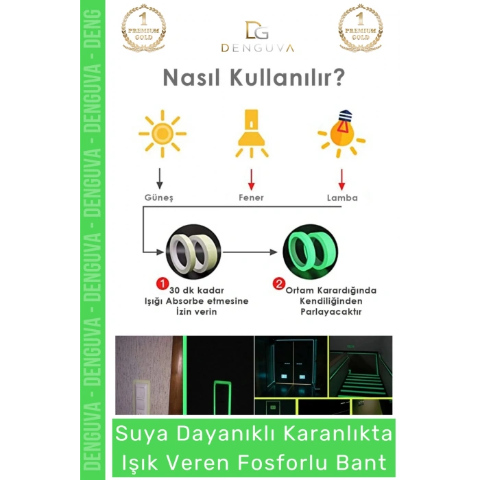 #ReflektörBant 4 Metre Yeşil Fosforlu Fotolümen Işıldayan İkaz Kendinden Yapışkanlı Reflektör Bant