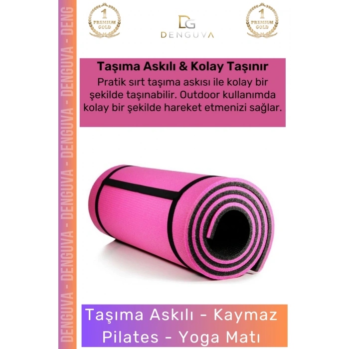 #YogaMatı Fantazer Taşıma Askılı Pro Kaymaz Çift Taraflı Yoga Meditasyon Minderi Pembe Siyah Mat