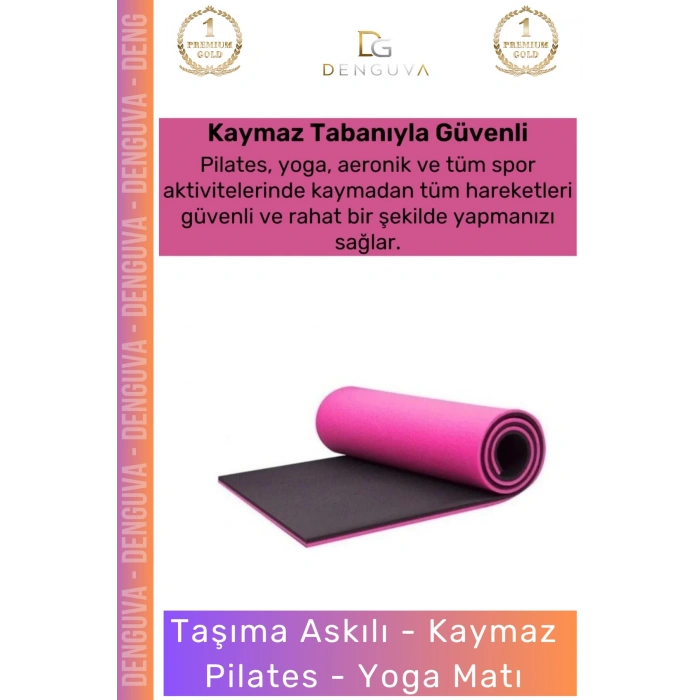 #YogaMatı Fantazer Taşıma Askılı Pro Kaymaz Çift Taraflı Yoga Meditasyon Minderi Pembe Siyah Mat