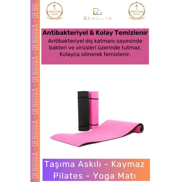 #YogaMatı Fantazer Taşıma Askılı Pro Kaymaz Çift Taraflı Yoga Meditasyon Minderi Pembe Siyah Mat