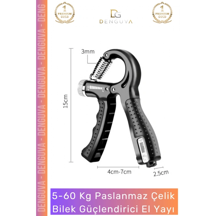 #ElYayı Kaliteli Paslanmaz Çelik Sayaçlı Ayarlanabilir Antrenman El Yayı Spor Aleti 560 Kg Bilek Güçlendirici