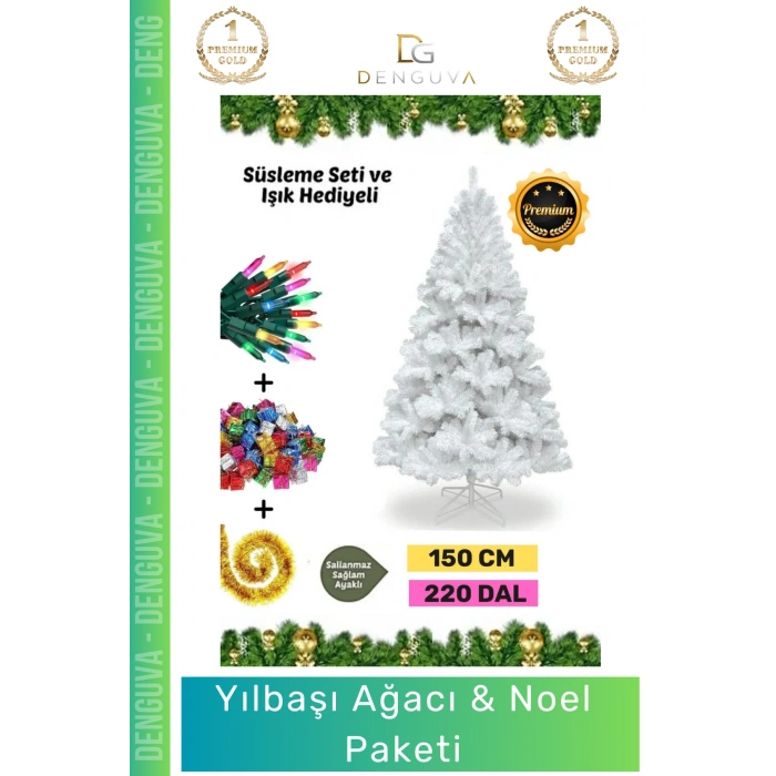 #YılbaşıAğacı Yeni Lüks Şık Dekoratif Yapay Çam Ağacı Yeşil Sık Yapraklı Noel Paketi 150 Cm 220 Dal
