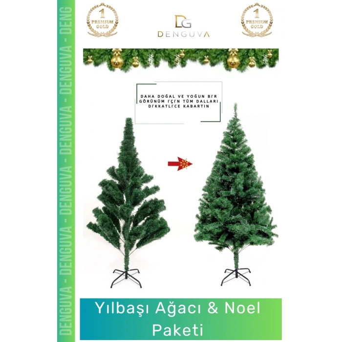 #YılbaşıAğacı Yeni Lüks Şık Dekoratif Yapay Çam Ağacı Yeşil Sık Yapraklı Noel Paketi 150 Cm 220 Dal