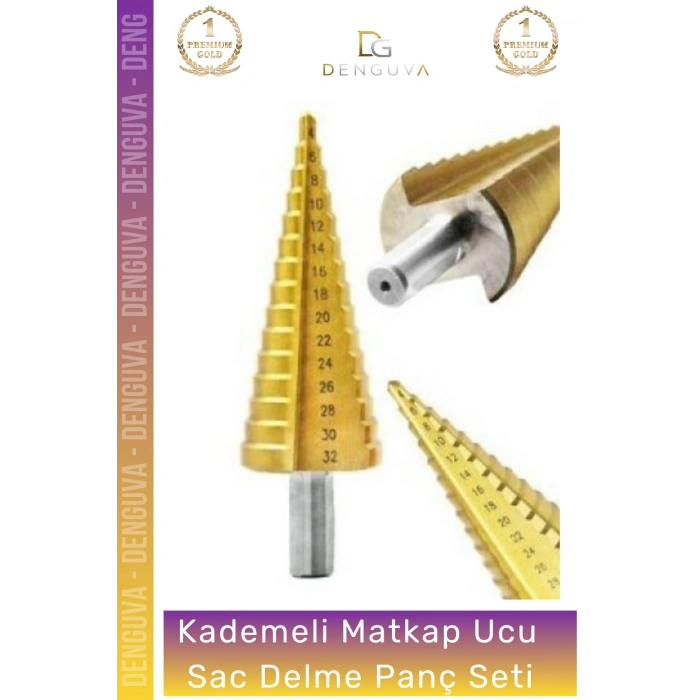 #SacDelmeSeti Profesyonel HSS Çelik Kademeli Matkap Ucu Kalay Kaplamalı 3 Parça Sac Delme Panç Seti