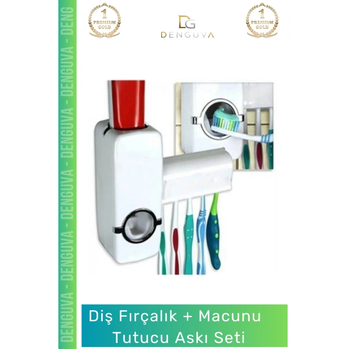 #MacunTutucu Otomatik Diş Macunu Sıkacağı Hijyenik Banyo Düzenleyici Pratik Vantuzlu 5 Adet Fırçalık Askı Seti