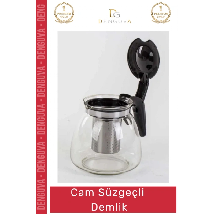 #CamDemlik Isıya Dayanıklı Borosilikat Şık Tasarım Bitki Demleme Cam Süzgeçli Demlik 1.1 Litre