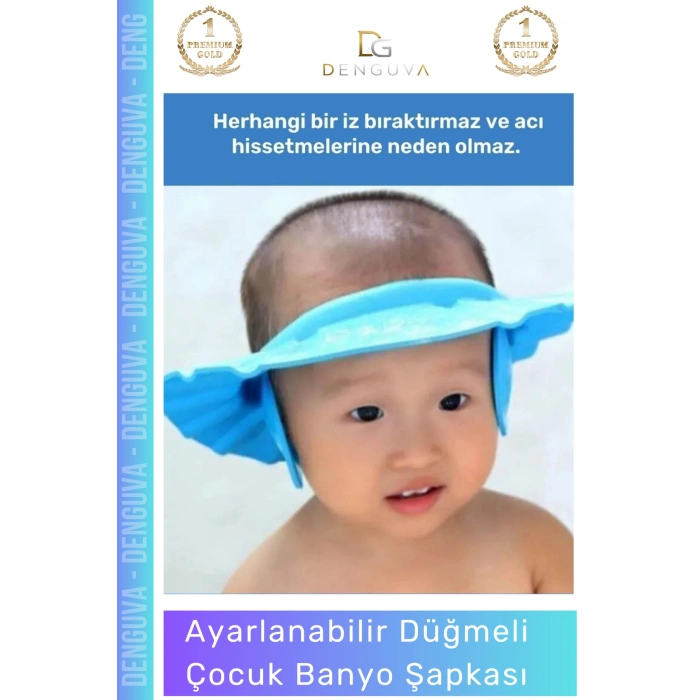 #BebekBanyoŞapkası Fantazer Bebek Banyo Şapkası Ayarlanabilir Su Geçirmez Kaliteli Su Kaçırmayan Mavi Şapka - 1 Adet