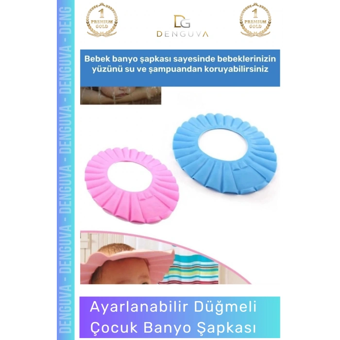 #BebekBanyoŞapkası Fantazer Bebek Banyo Şapkası Ayarlanabilir Su Geçirmez Kaliteli Su Kaçırmayan Mavi Şapka - 1 Adet