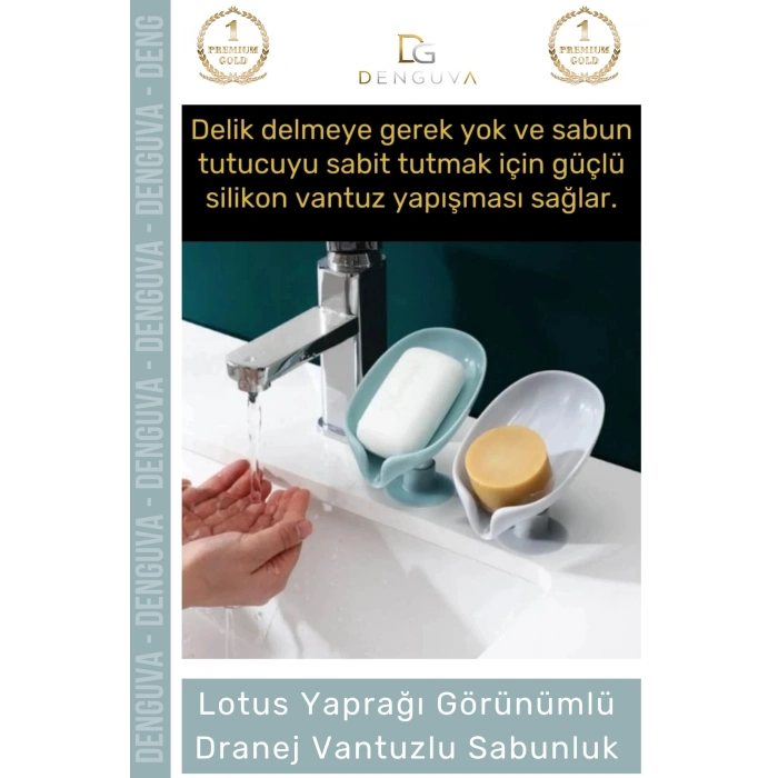 #Sabunluk Vantuzlu Silikon Banyo Mutfak Lavabo Kendi Kendine Boşaltan Su Tutmaz Giderli Katı Sabunluk - 1 Adet