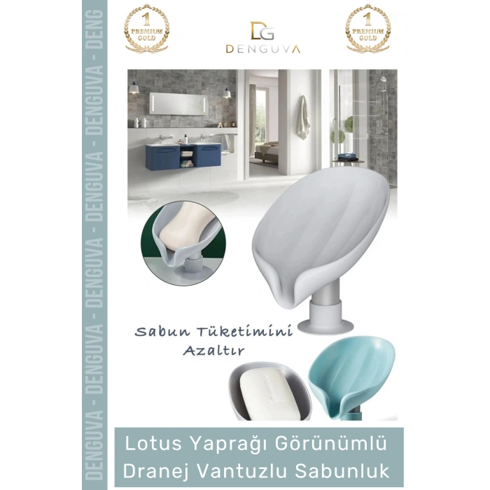 #Sabunluk Vantuzlu Silikon Banyo Mutfak Lavabo Kendi Kendine Boşaltan Su Tutmaz Giderli Katı Sabunluk - 1 Adet