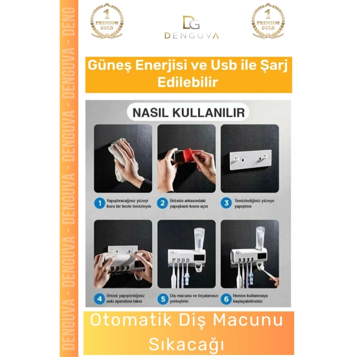 #DişfırçasıTutucusu Güneş Enerjili Akıllı Sterilizatör Diş Macunu Dispenseri Delmesiz Pratik 4 Adet Fırçalığı Tutucu