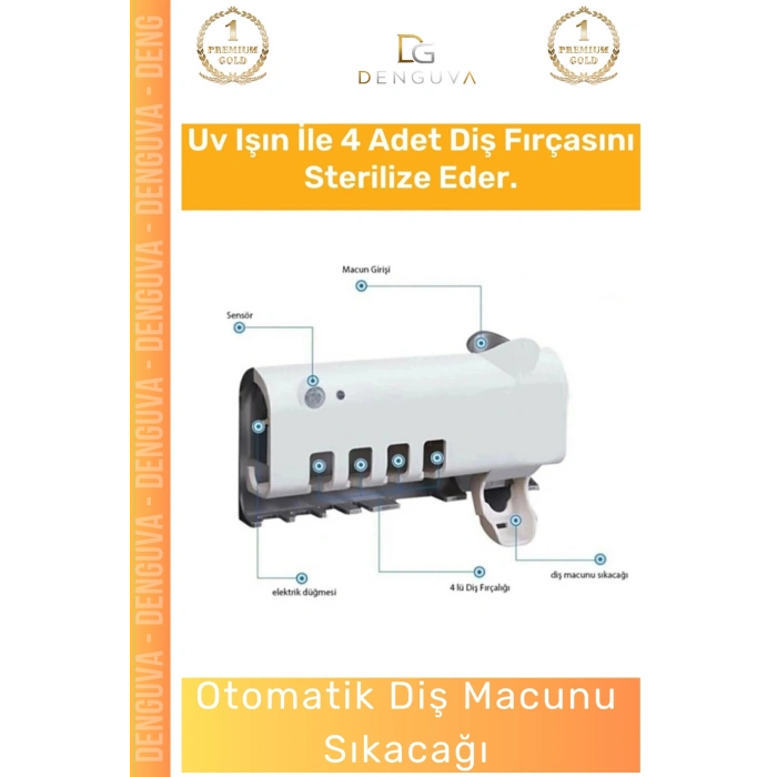 #DişfırçasıTutucusu Güneş Enerjili Akıllı Sterilizatör Diş Macunu Dispenseri Delmesiz Pratik 4 Adet Fırçalığı Tutucu