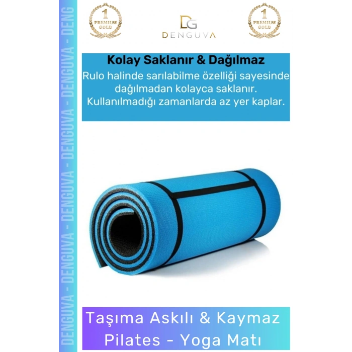 #YogaMinderi Taşıma Askılı Konfor Kamp Pilates Yoga Spor Kaymaz Meditasyon Minderi 16mm Mat